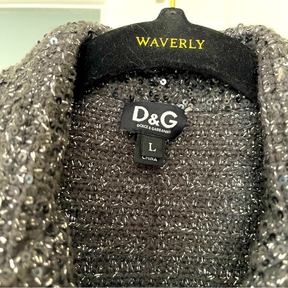 Dolce & Gabbana | Charcoal w/ Silver Threads and Sequins | Cropped Jacket | L - Picture 4 of 10